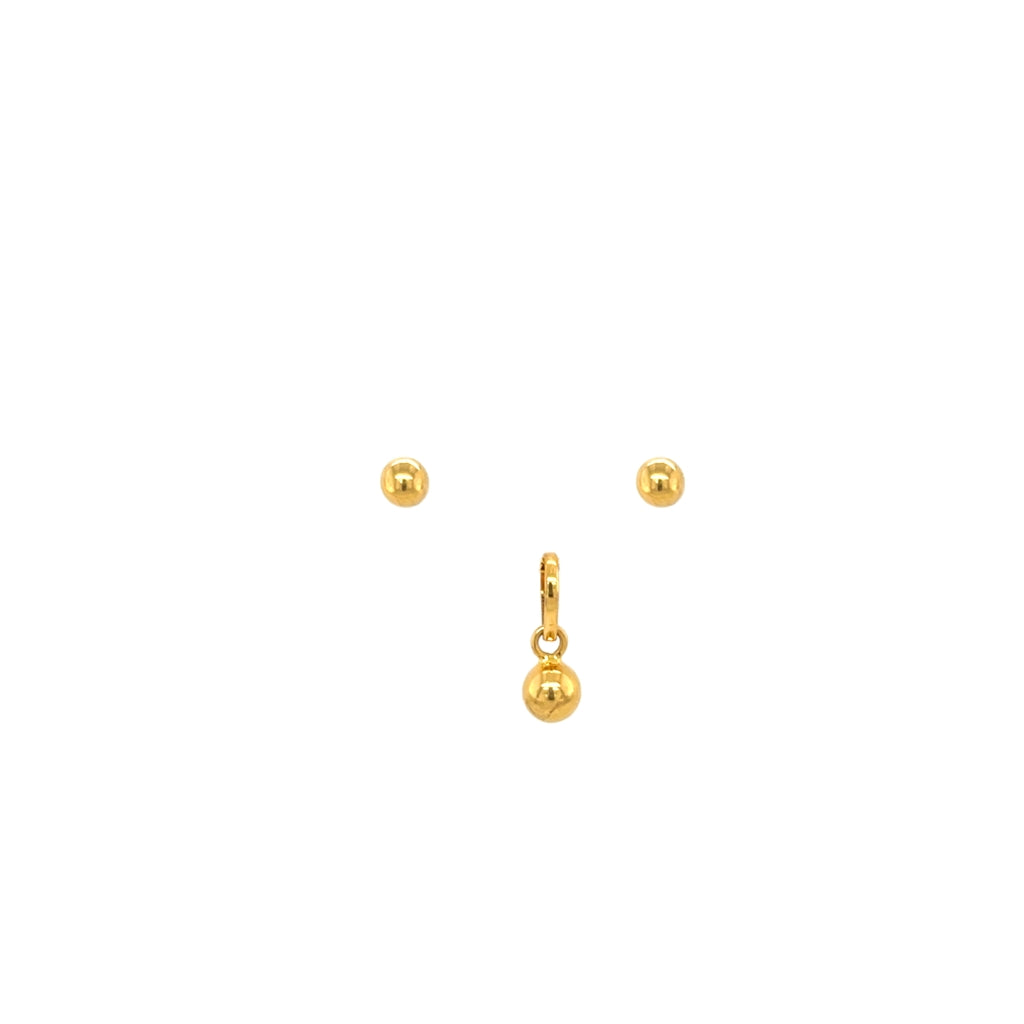 22K Gold Ball Pendant Set | Minimal Daily Wear Pendant & Stud Earrings