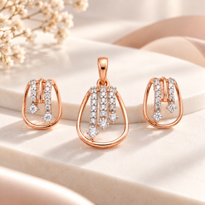 18KT Rose Gold Diamond Drop Pendant Set