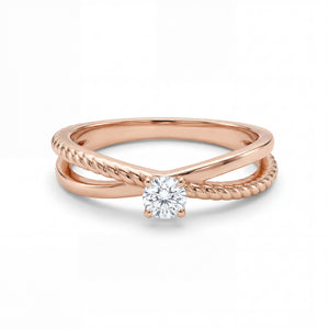 Rose gold ring with a diamond on a white background