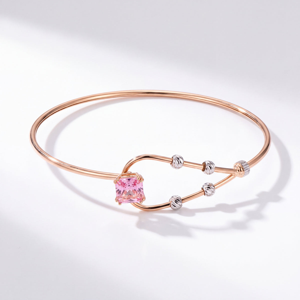 18KT Rose Gold Pink Stone Designer Kada