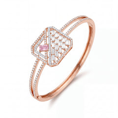18KT Rose Gold Diamond Kada with Pink Stone Accent