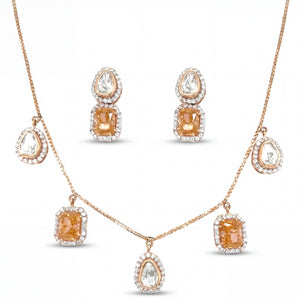 Designer Pendant Set with Dual Stone Drops & Earrings