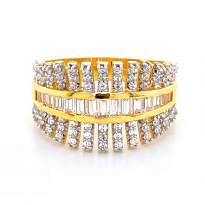 22KT Gold Multi-Row CZ Band Ring | Designer Layered Style