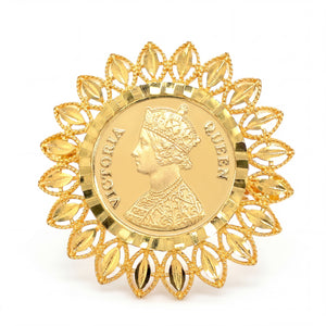 22KT Traditional Gold Coin Ring | Antique Floral Design