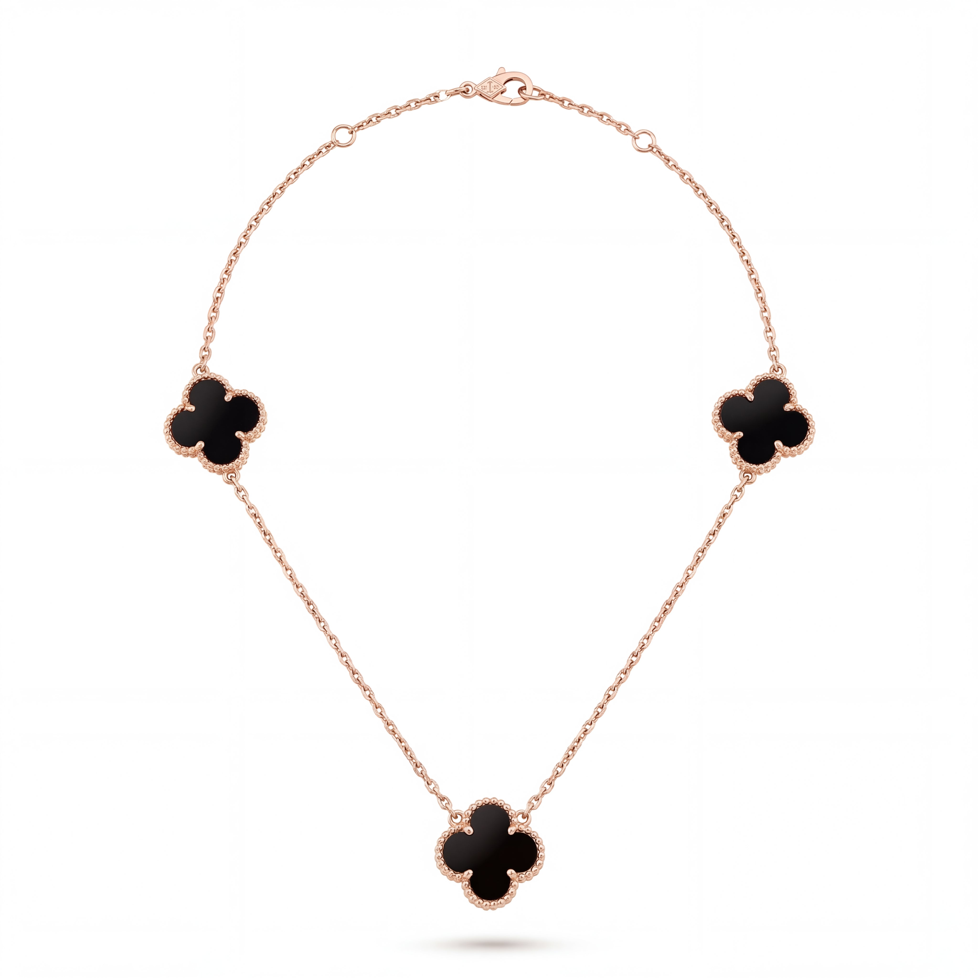 18KT Designer Clover Necklace - Black Stone Motifs