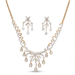 Diamond Drop Necklace Set in Gold