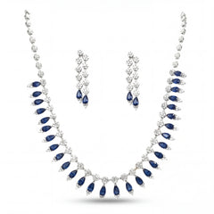 Statement Diamond Necklace Set with Blue Stones