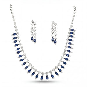 Statement Diamond Necklace Set with Blue Stones