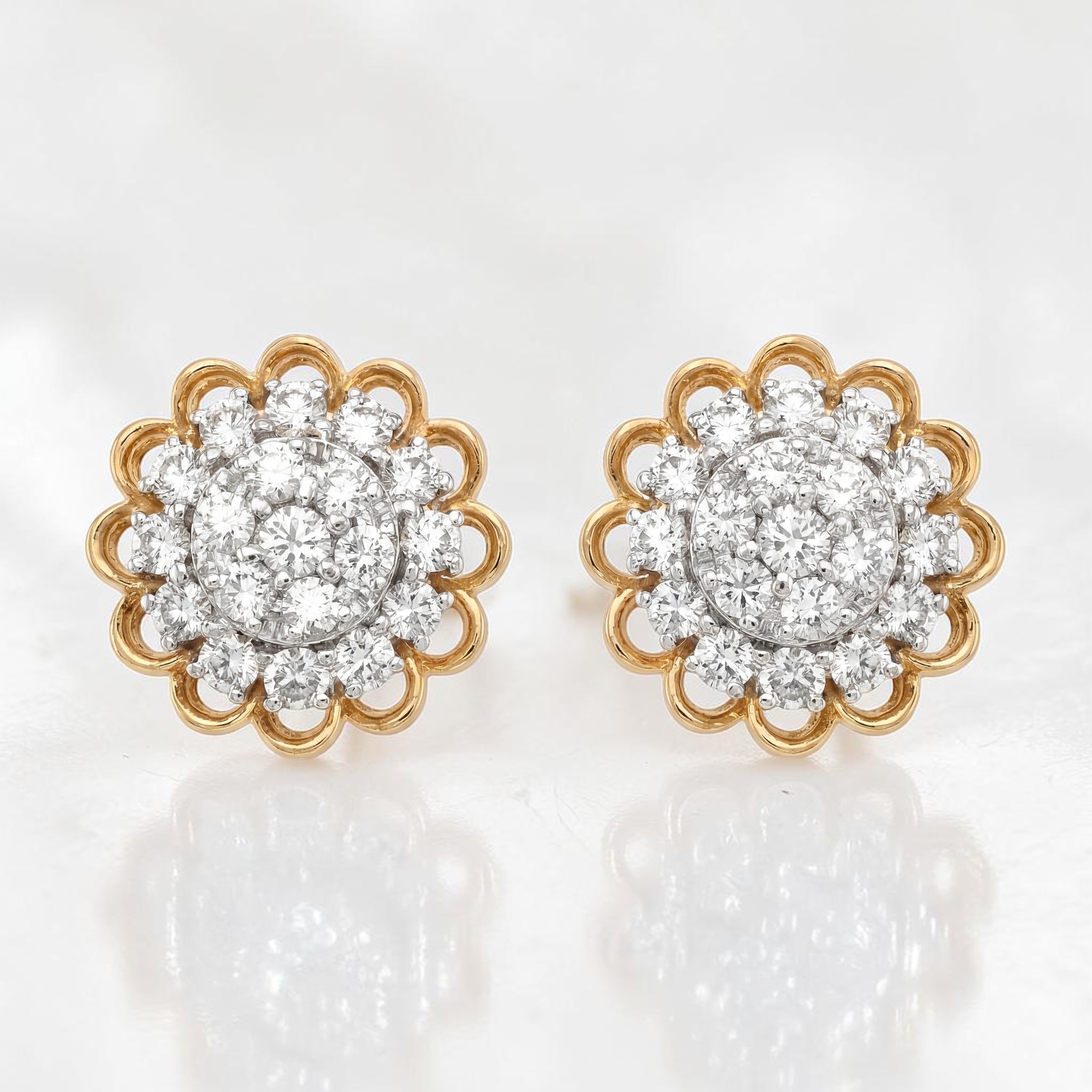 Diamond Cluster Stud Earrings in Gold