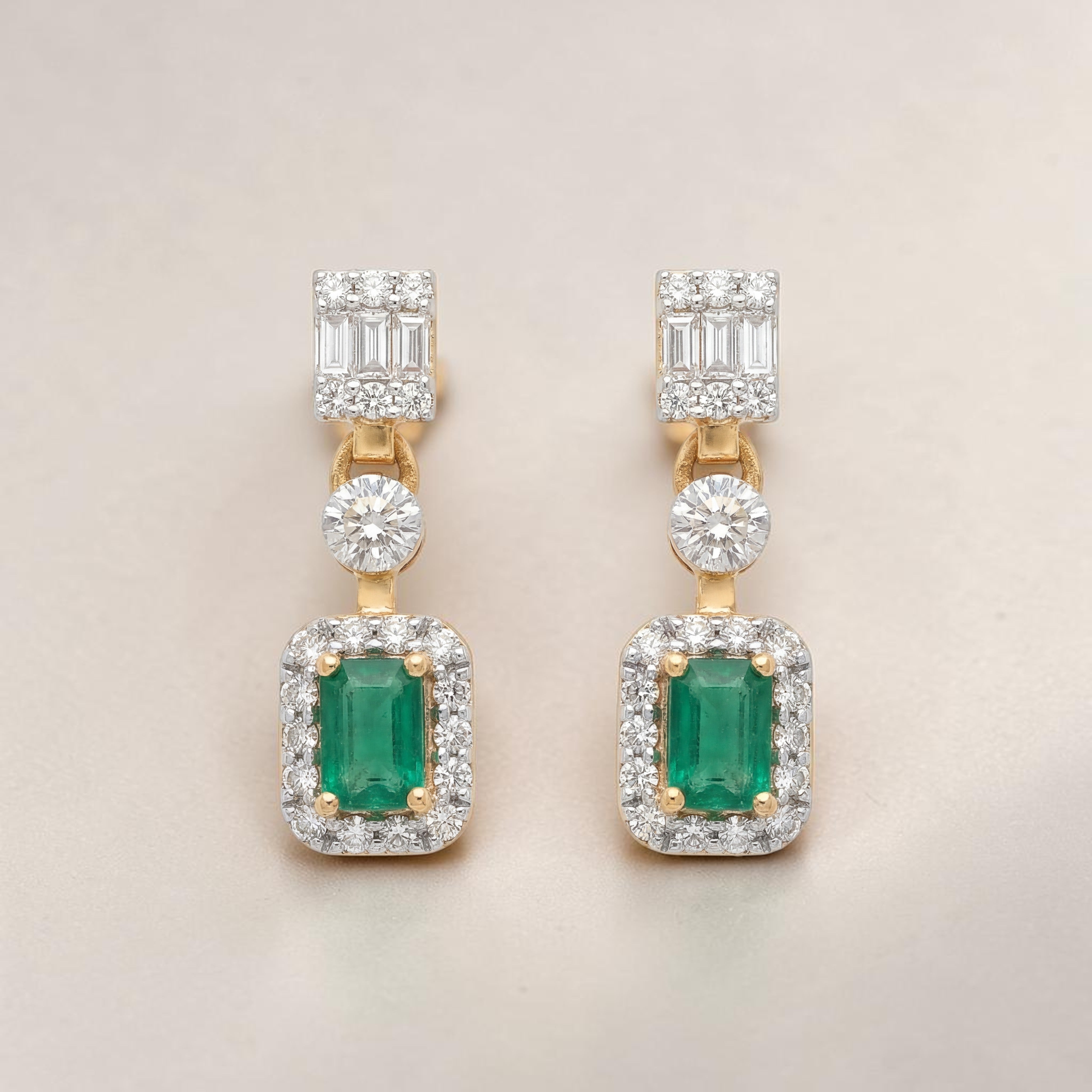 Diamond Emerald Drop Earrings for Women
