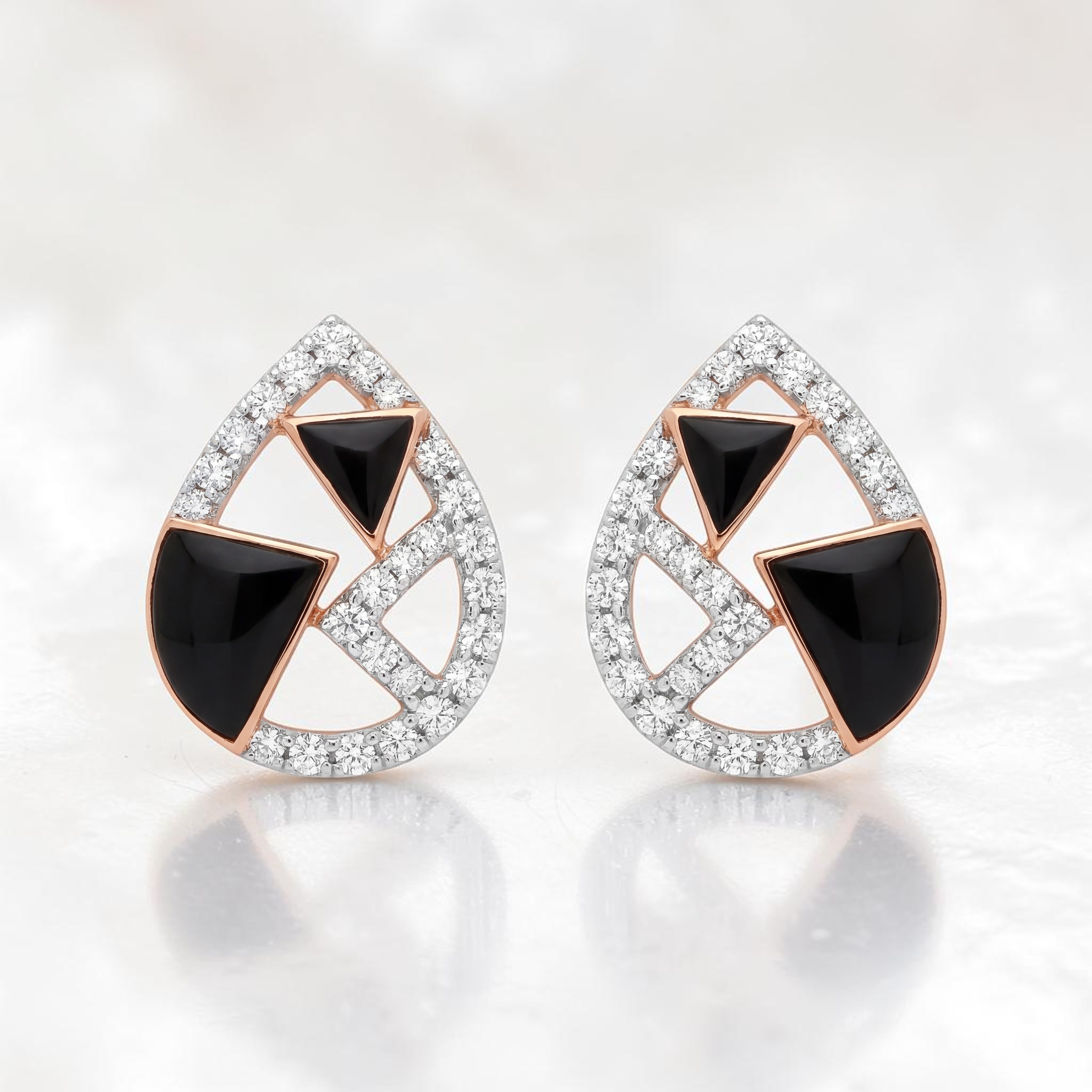 Diamond Stud Earrings with Black Accent