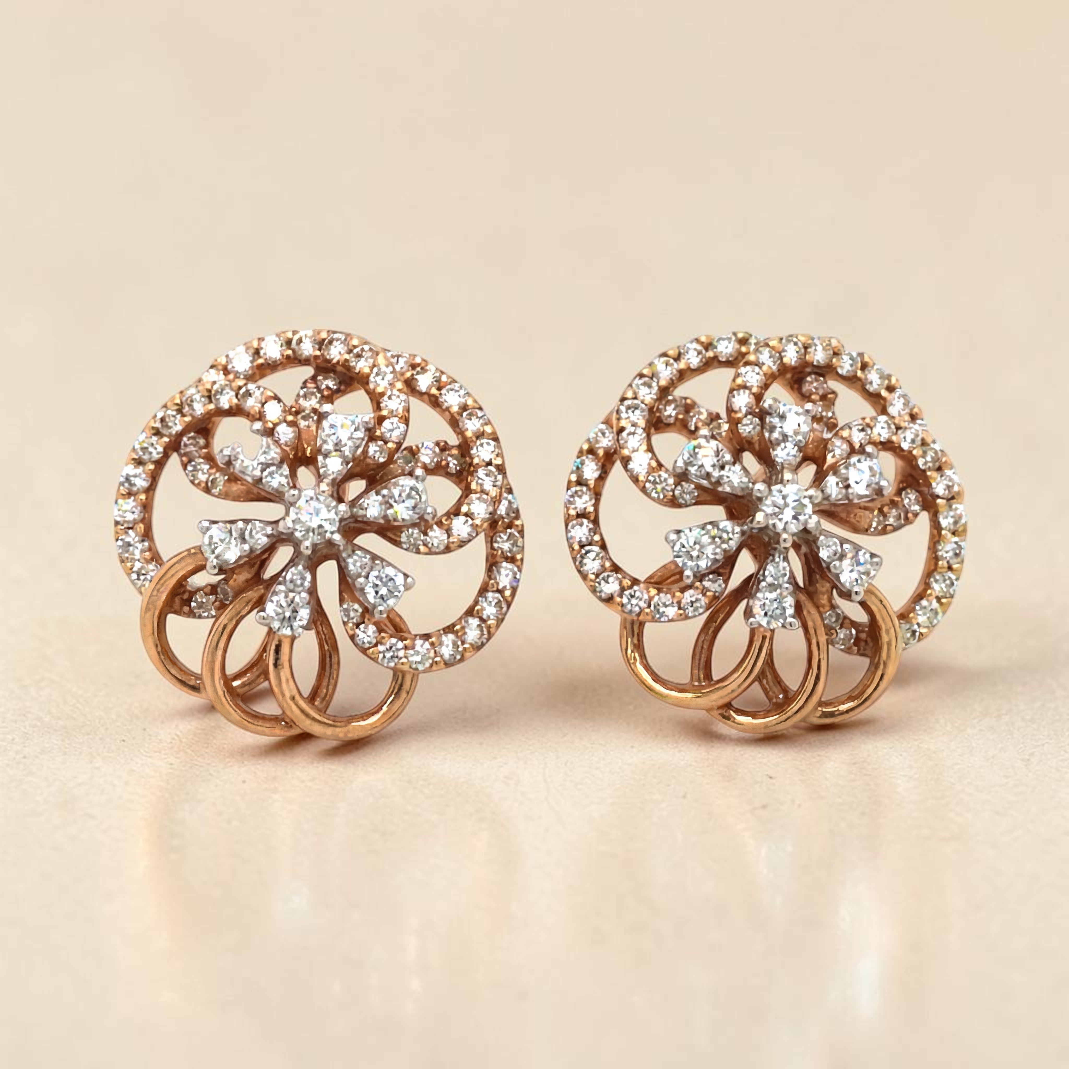 Floral Diamond Stud Earrings in Gold