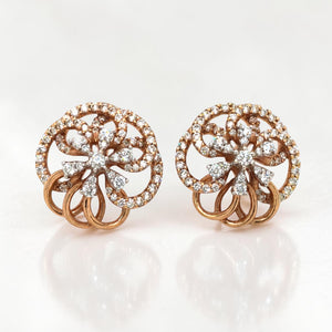 Floral Diamond Stud Earrings in Gold