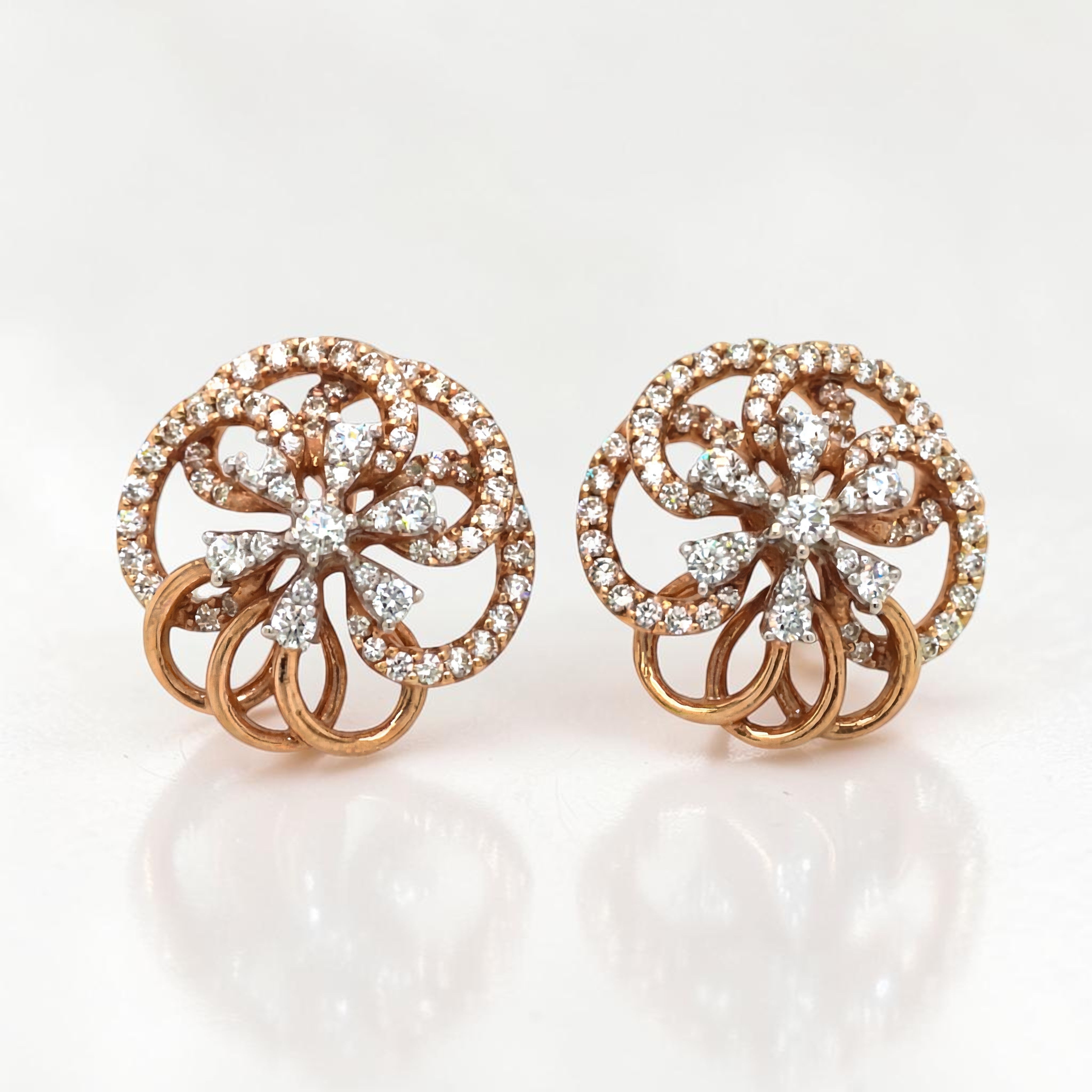 Floral Diamond Stud Earrings in Gold
