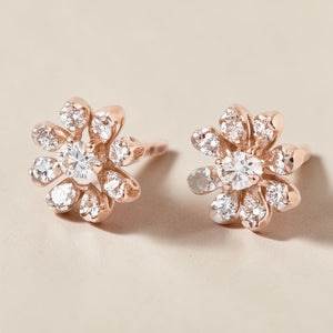 Diamond Floral Stud Earrings in Gold