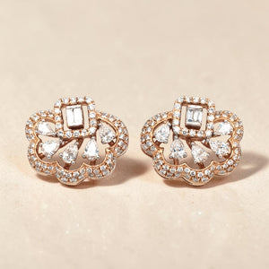 Diamond Floral Stud Earrings for Women