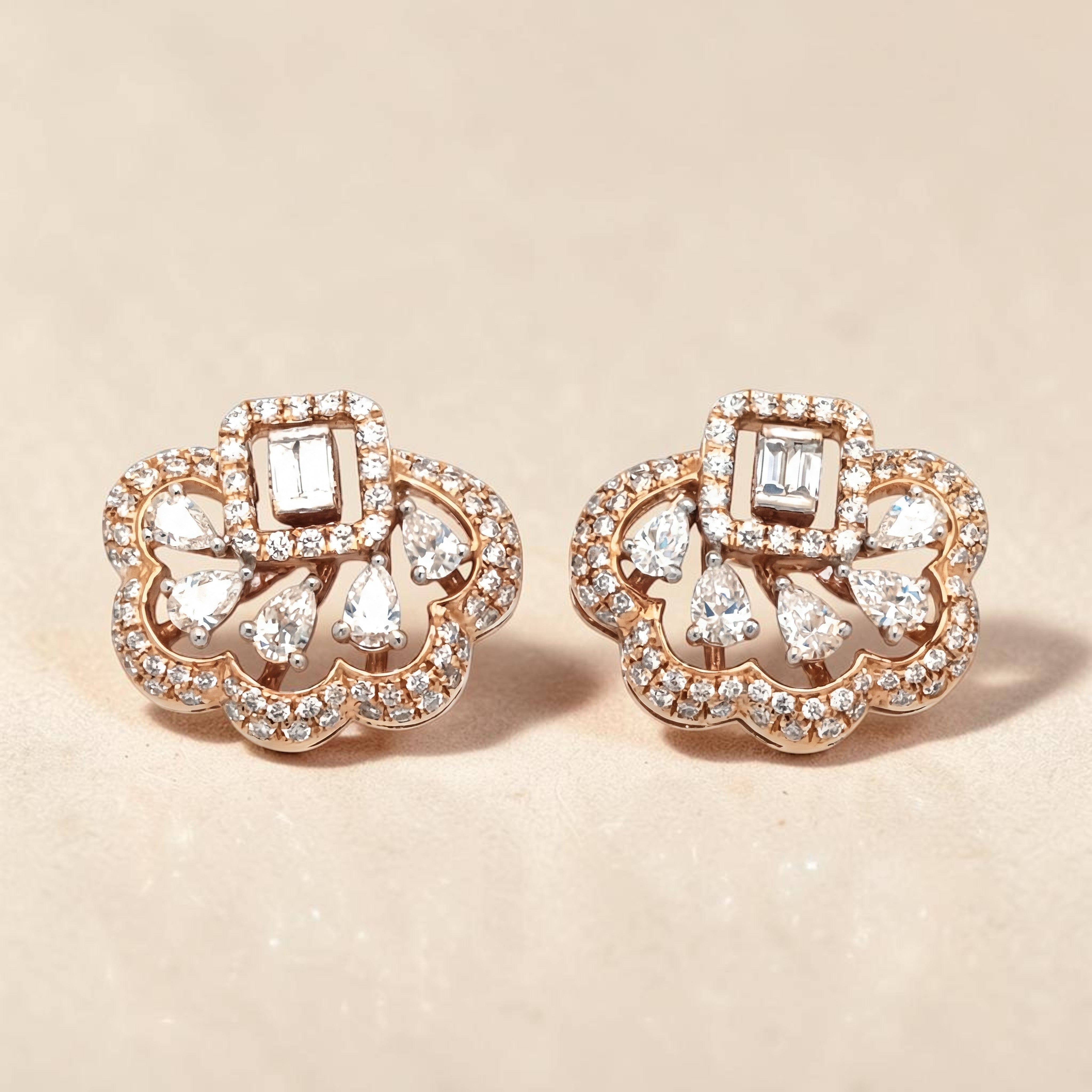 Diamond Floral Stud Earrings for Women