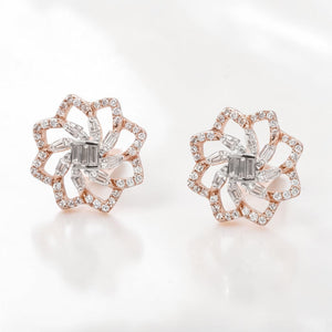 Diamond Flower Stud Earrings in Gold