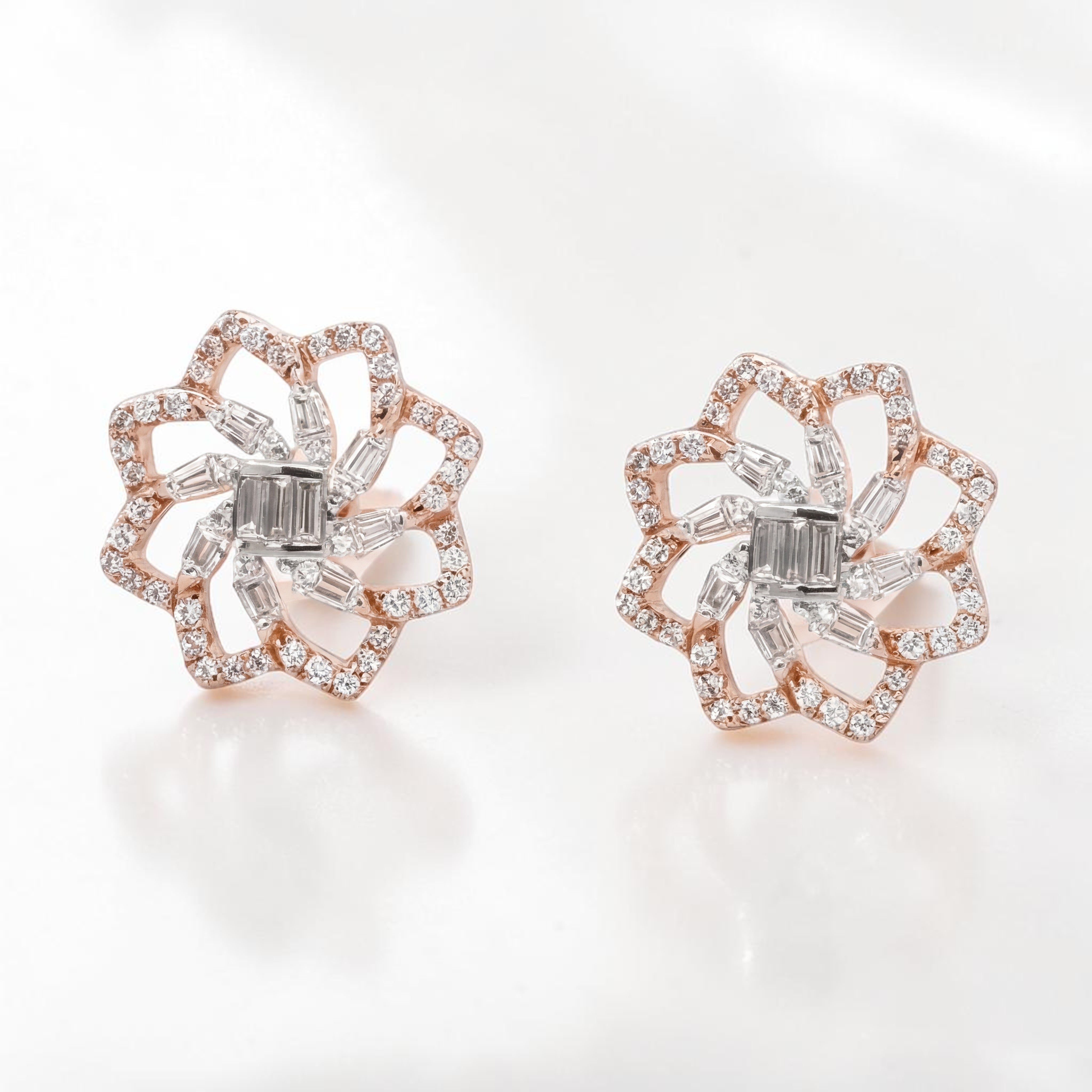 Diamond Flower Stud Earrings in Gold