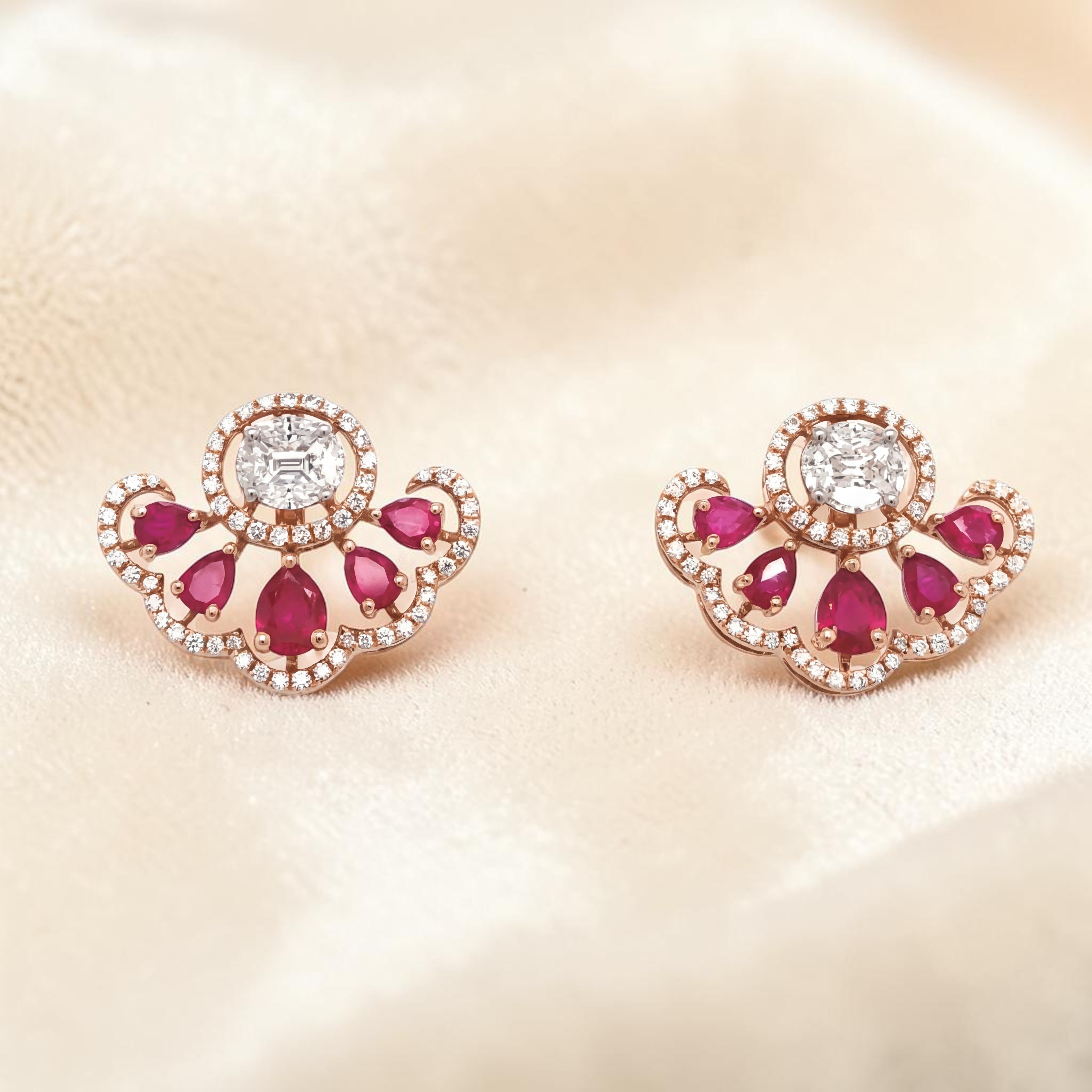 Diamond and Ruby Stud Earrings for Women
