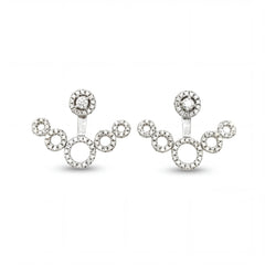 Luxurious 18KT white gold earrings featuring artistic multi-circle design with brilliant diamond accents and contemporary elegance on a white background.