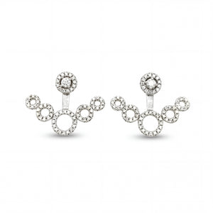 Luxurious 18KT white gold earrings featuring artistic multi-circle design with brilliant diamond accents and contemporary elegance on a white background.