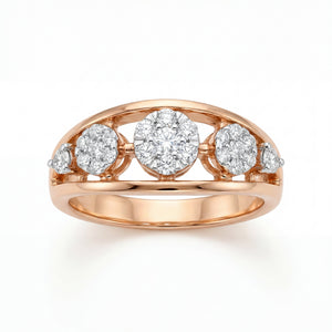 Elegant 18K rose gold diamond five stone ring featuring round brilliant diamonds in an open gallery band design by Pachchigar Jewellers Ashokbhai