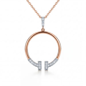 Elegant 18K rose gold diamond initial H pendant necklace featuring open circular pendant with sparkling letter H design and diamond bail by Pachchigar Jewellers Ashokbhai