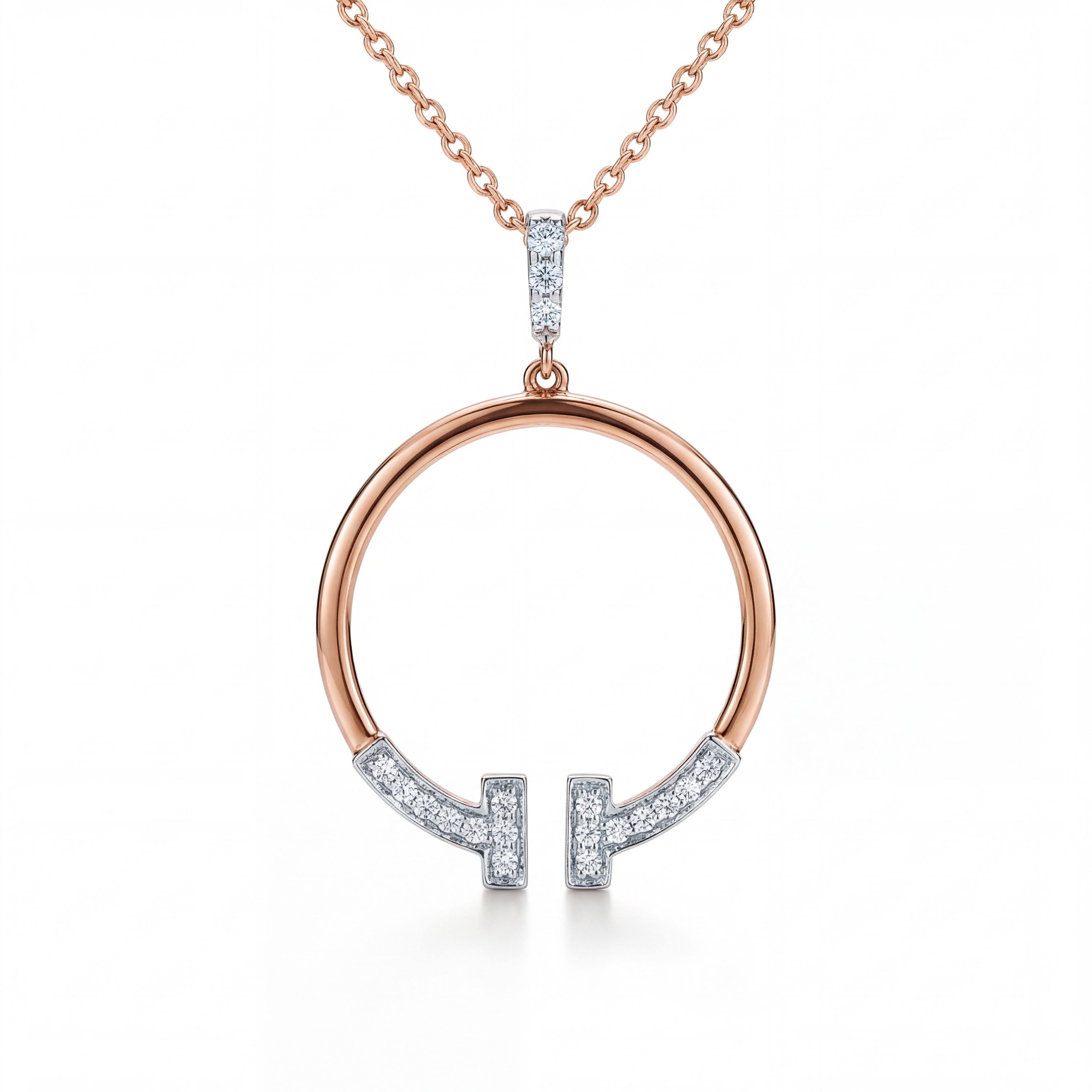 Elegant 18K rose gold diamond initial H pendant necklace featuring open circular pendant with sparkling letter H design and diamond bail by Pachchigar Jewellers Ashokbhai