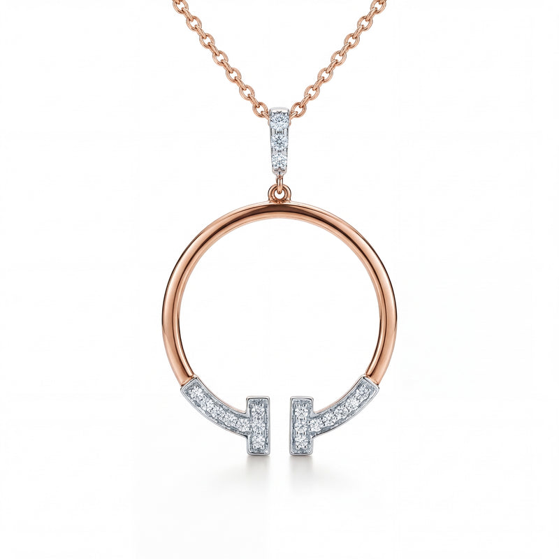 Elegant 18K rose gold diamond initial H pendant necklace featuring open circular pendant with sparkling letter H design and diamond bail by Pachchigar Jewellers Ashokbhai