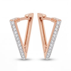 Contemporary 18K rose gold triangle hoop earrings featuring pavé set diamonds on sleek geometric frames by Pachchigar Jewellers Ashokbhai