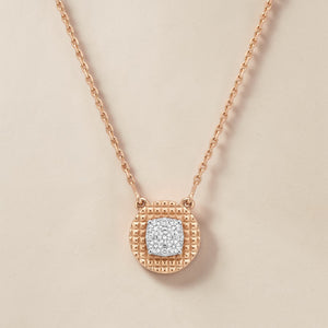 Stylish 18K rose gold minimal diamond medallion necklace with round geometric pendant and sparkling diamond centerpiece by Pachchigar Jewellers Ashokbhai