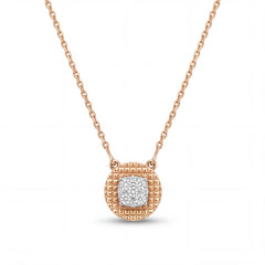 Elegant 18K rose gold textured diamond disc pendant necklace featuring circular engraved pendant with square cluster diamonds at center by Pachchigar Jewellers Ashokbhai