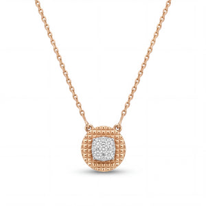 Elegant 18K rose gold textured diamond disc pendant necklace featuring circular engraved pendant with square cluster diamonds at center by Pachchigar Jewellers Ashokbhai