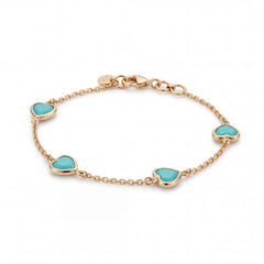 Elegant 18K rose gold bracelet featuring turquoise heart-shaped bezel set stones on a delicate chain design by Pachchigar Jewellers Ashokbhai
