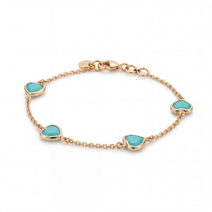 Elegant 18K rose gold bracelet featuring turquoise heart-shaped bezel set stones on a delicate chain design by Pachchigar Jewellers Ashokbhai