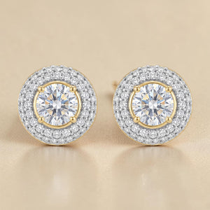 22KT Gold Circular Stud Earrings with CZ Halo