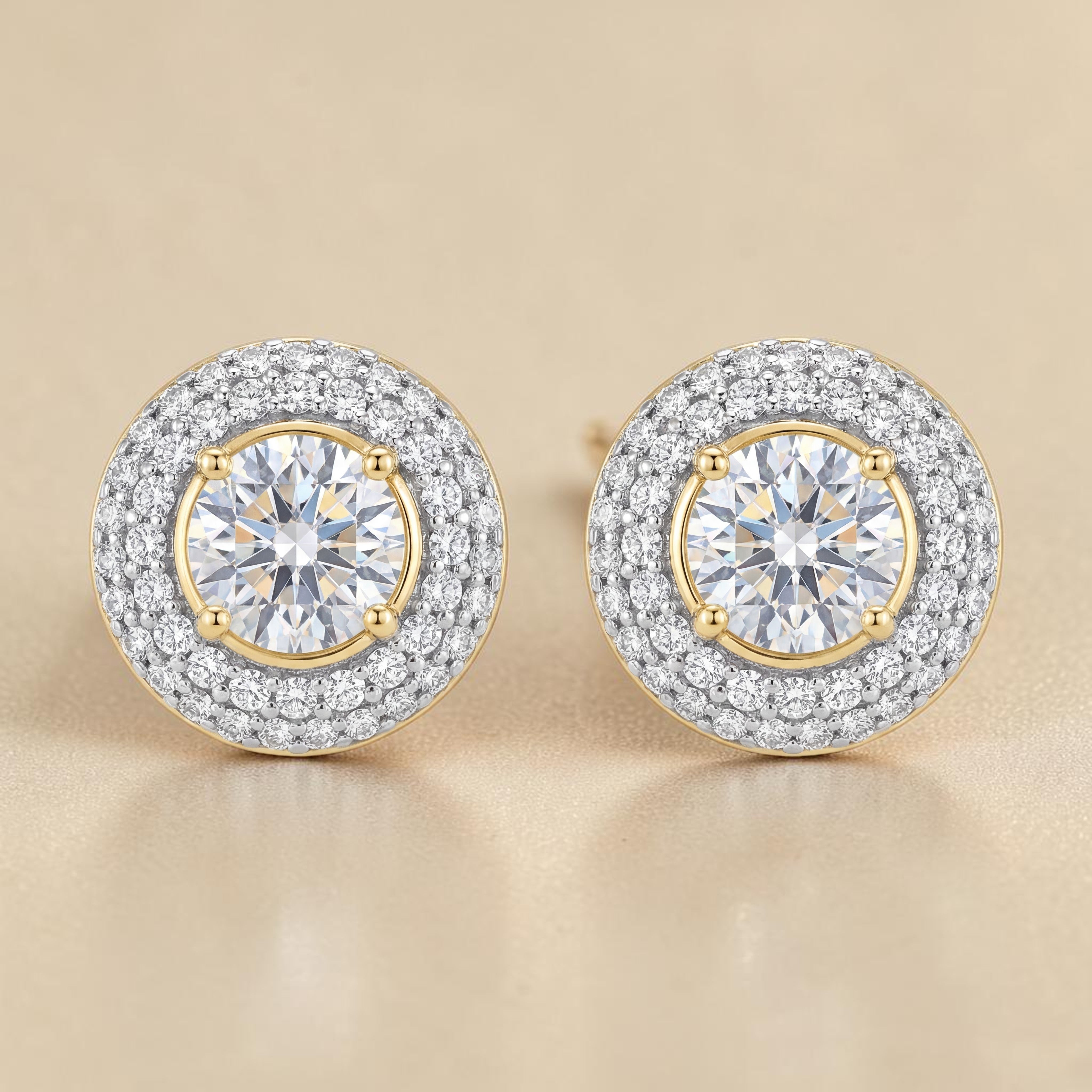 22KT Gold Circular Stud Earrings with CZ Halo