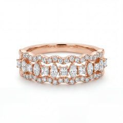 Elegant 18K rose gold diamond bridal ring band with round and marquise cut diamonds by Pachchigar Jewellers