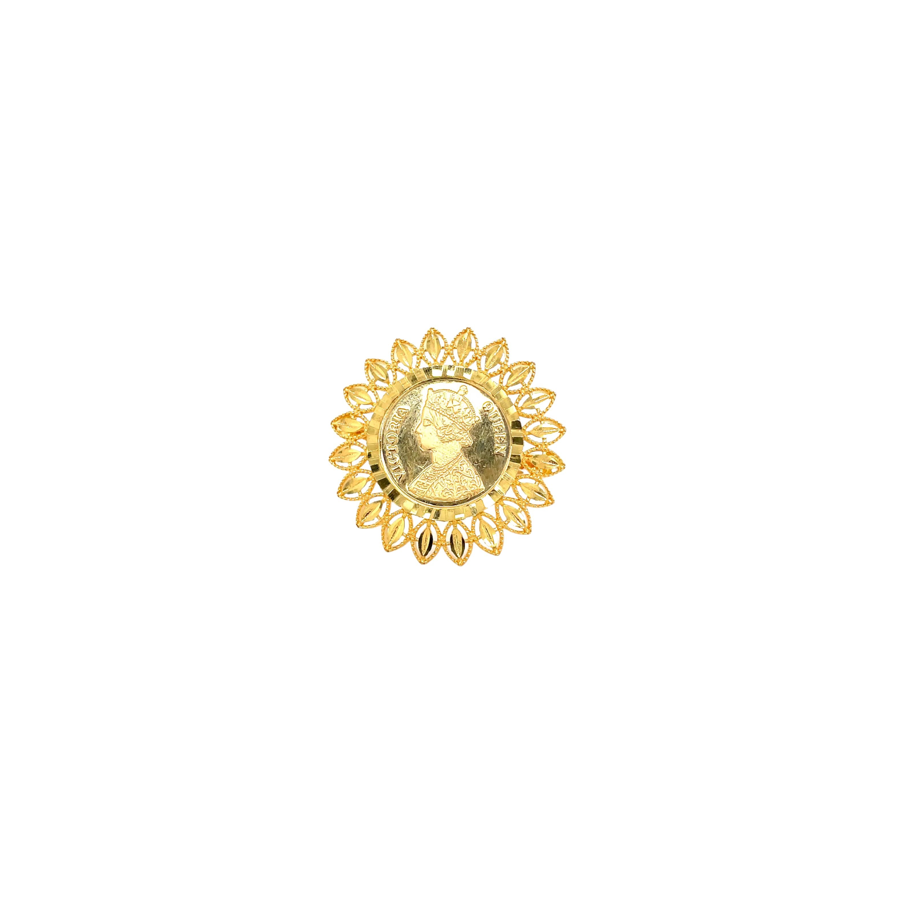 22KT Traditional Gold Coin Ring  Antique Floral Design