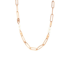 Designer Rose Gold Necklace  Elongated Links & Pearl Combo