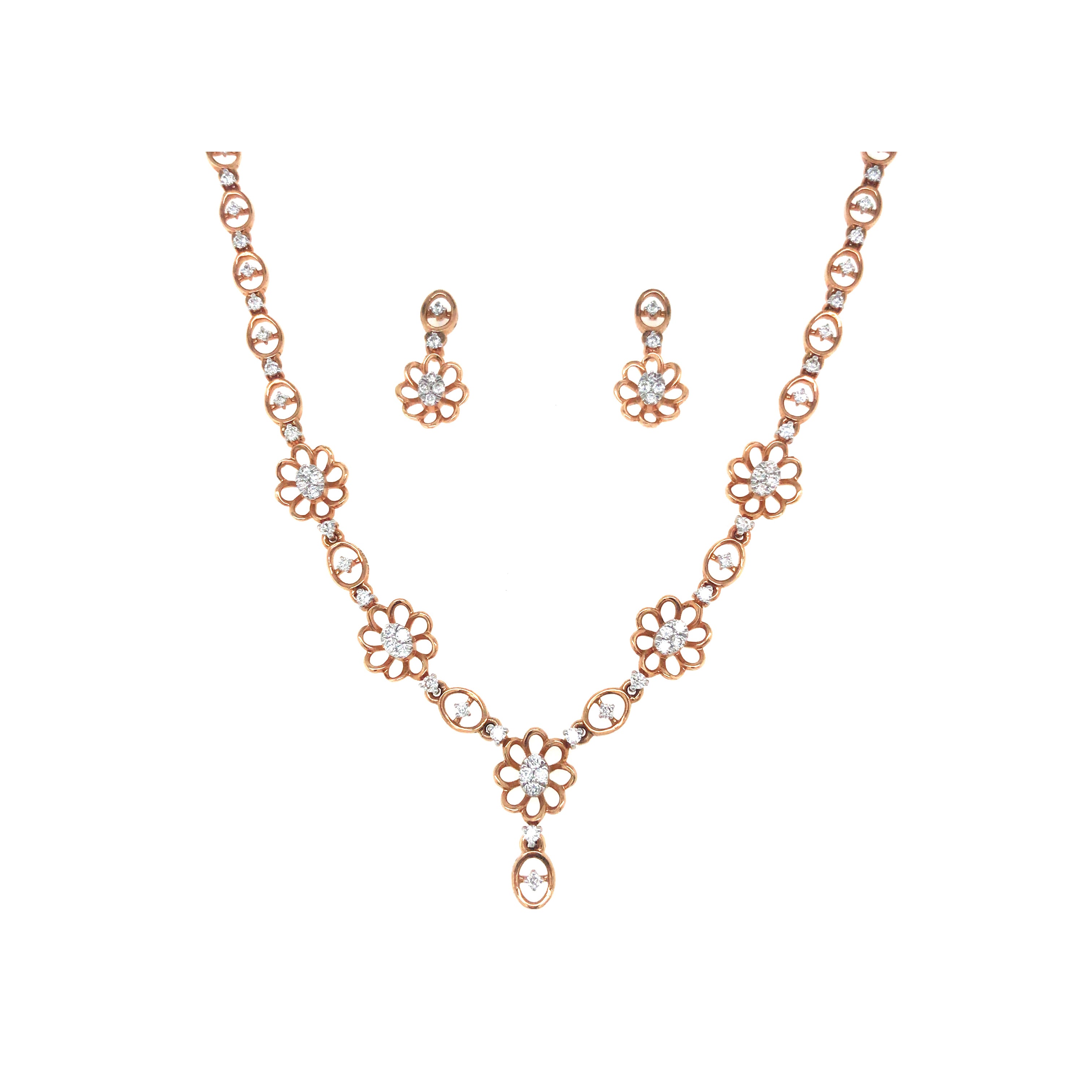 Diamond Floral Necklace Set in Gold