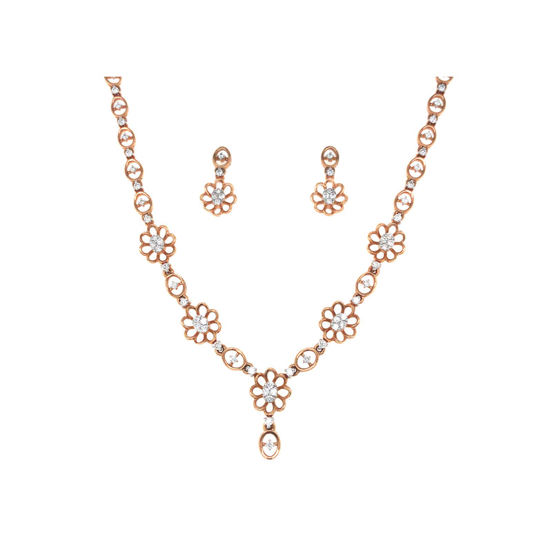 Diamond Floral Necklace Set in Gold
