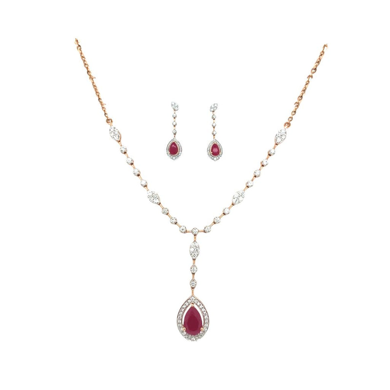 Red Stone & Diamond Necklace Set in Gold