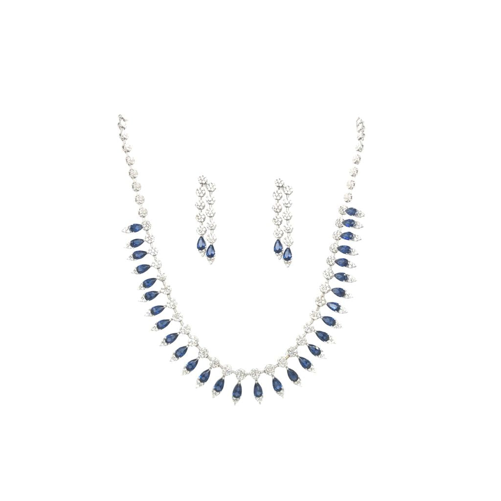 Statement Diamond Necklace Set with Blue Stones