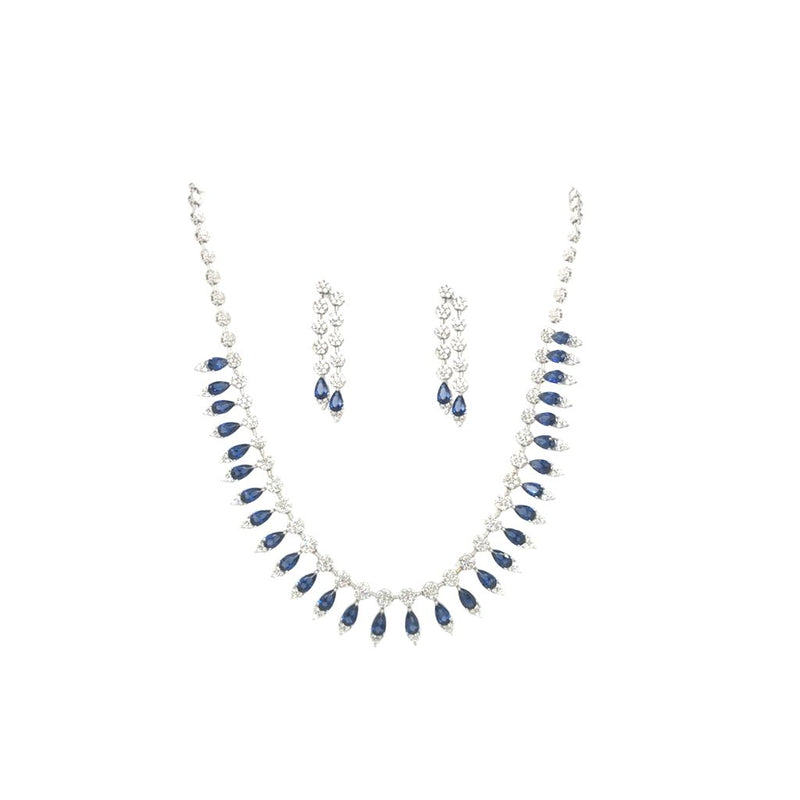 Statement Diamond Necklace Set with Blue Stones