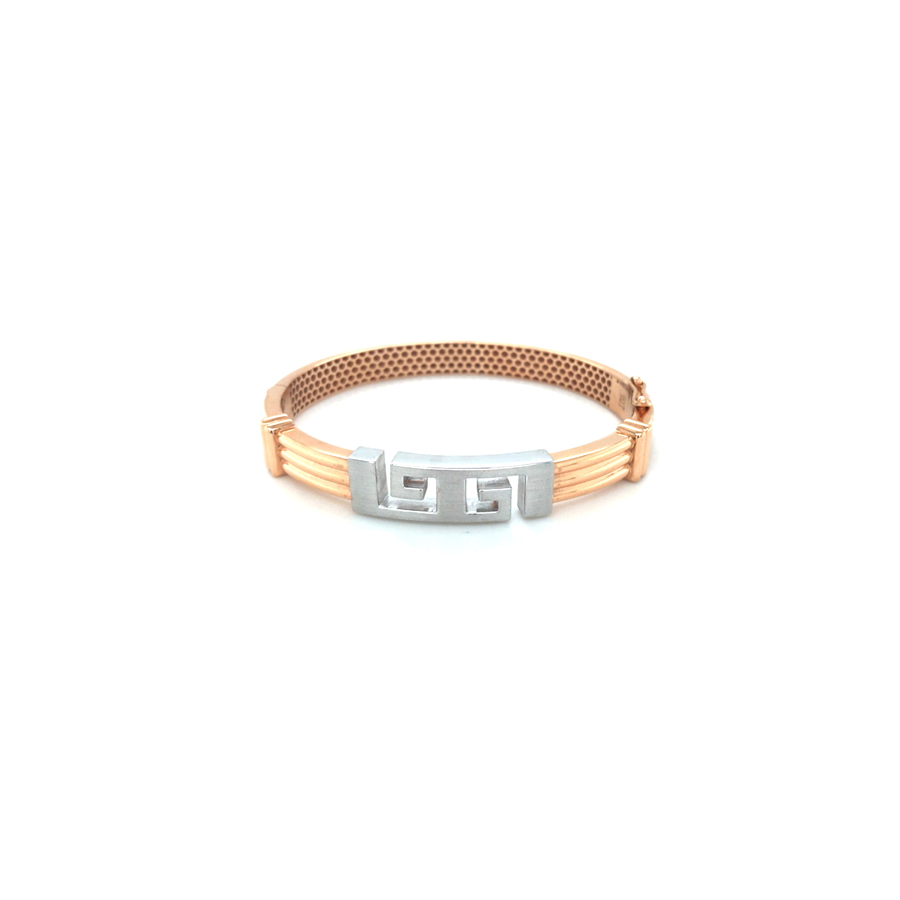 18KT Two-Tone Gold Greek Key Kada for Men