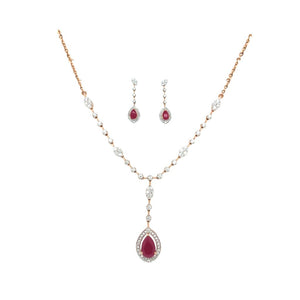 Red Stone & Diamond Necklace Set in Gold