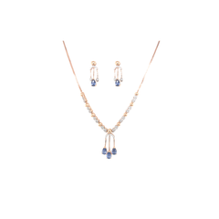 18KT Gold Diamond Necklace Set with Blue Stone Drops