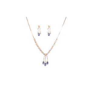 18KT Gold Diamond Necklace Set with Blue Stone Drops